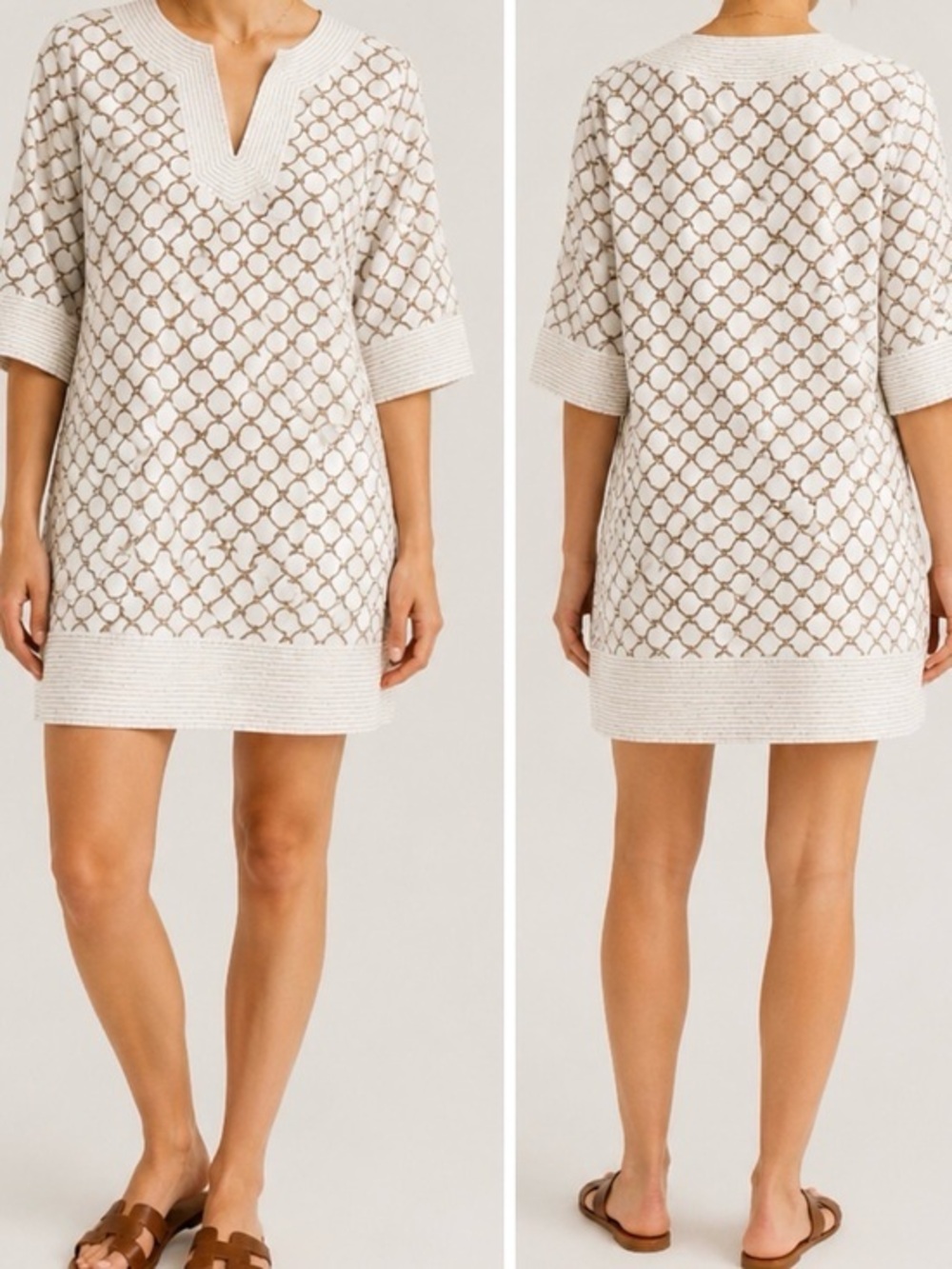 Gretchen Scott Ivory Geometric Print Boho Resortwear Vacation Mini Dress
